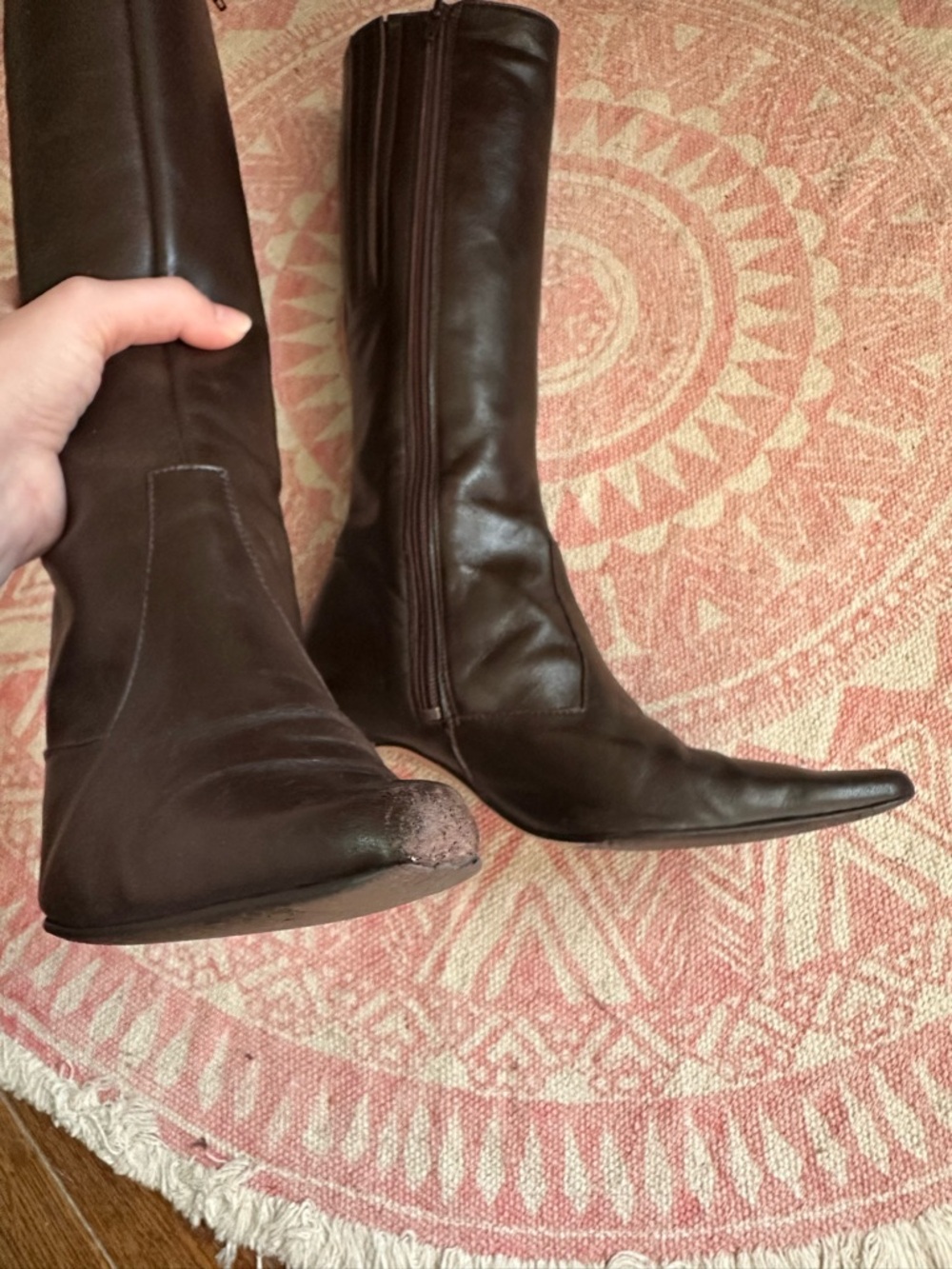 Dark Brown Leather Narrow-Calf Knee-High Boots - Picture 6 of 8